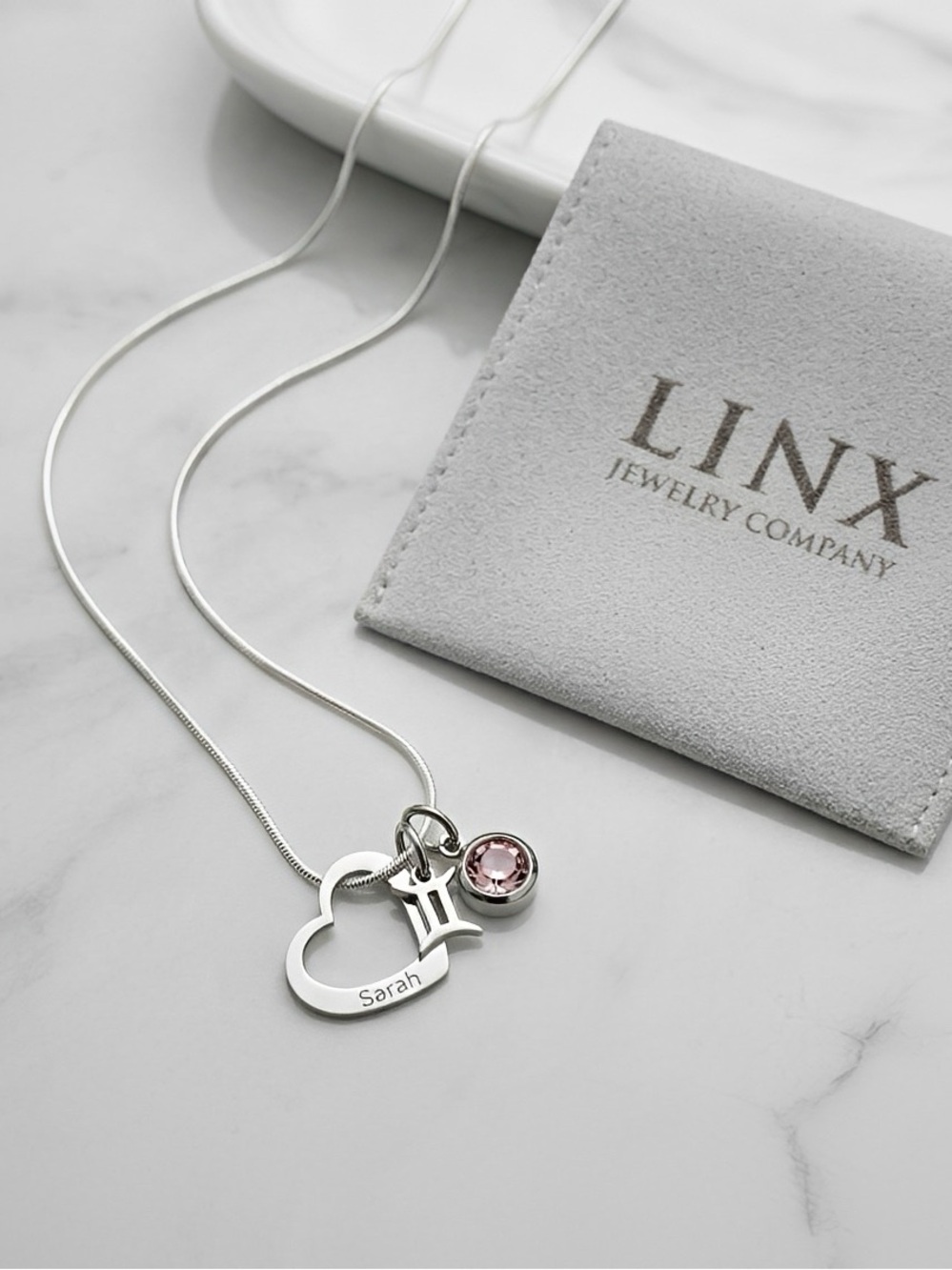 20in Necklace & Personalized Name Birthstone & Birth Sign Charms